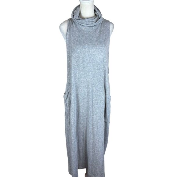 EILEEN FISHER Dress S Tencel Terry Hug Funnel Neck Midi Jumper Gray USA - Picture 2 of 5